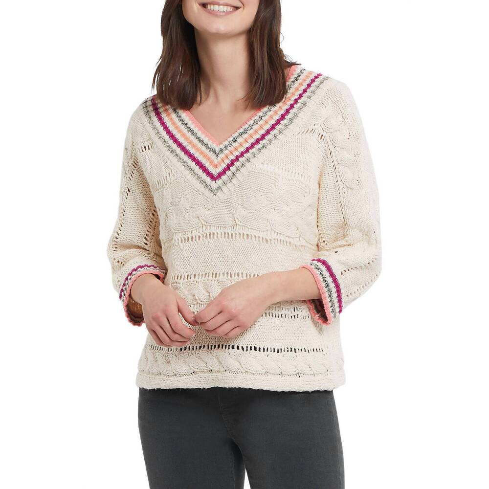 NEW TRIBAL nicole quarter sleeve v-neck sweater in natural